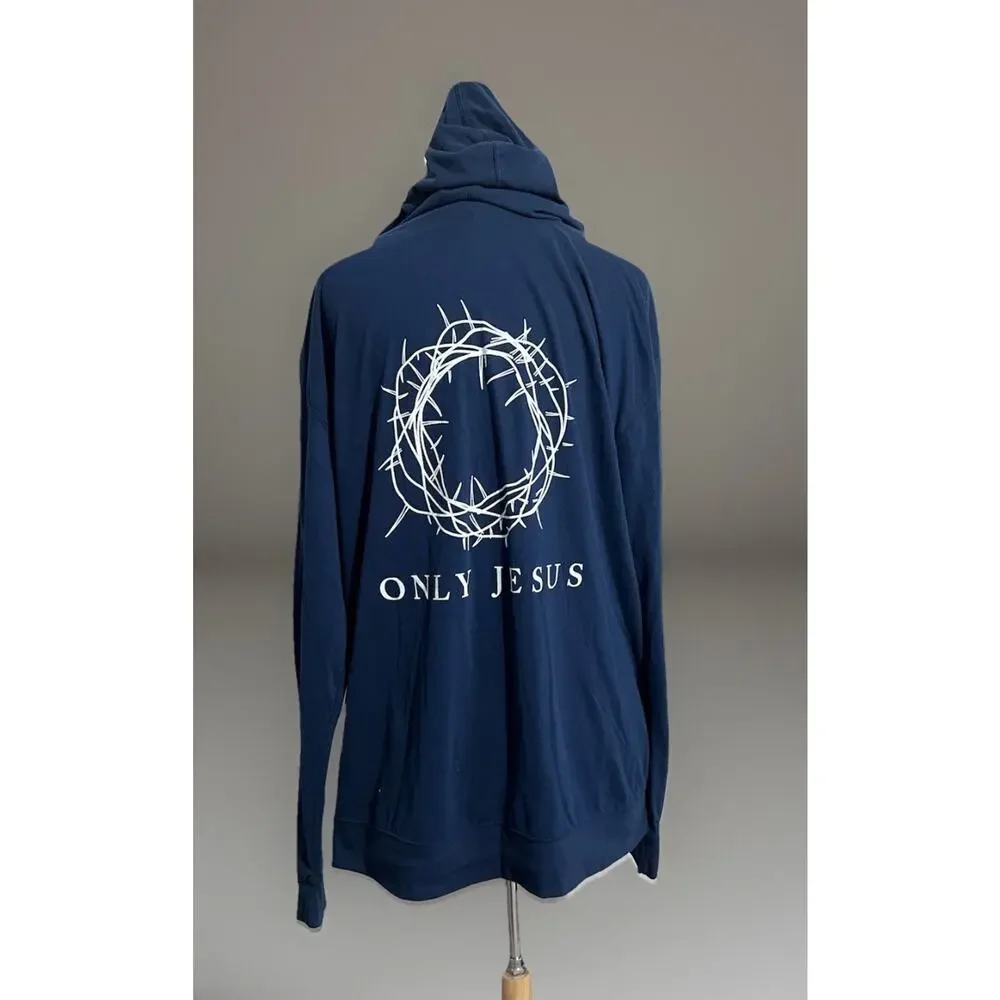 ONLY JESUS Crown of Thorns Graphic Print Lightweight Hoodie Jacket sz XXL